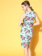 SASSAFRAS - Blue Floral Side Cut Out Dress